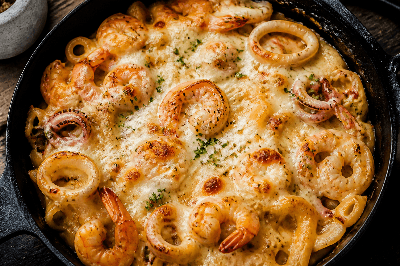 Cheesy seafood pasta and turkey