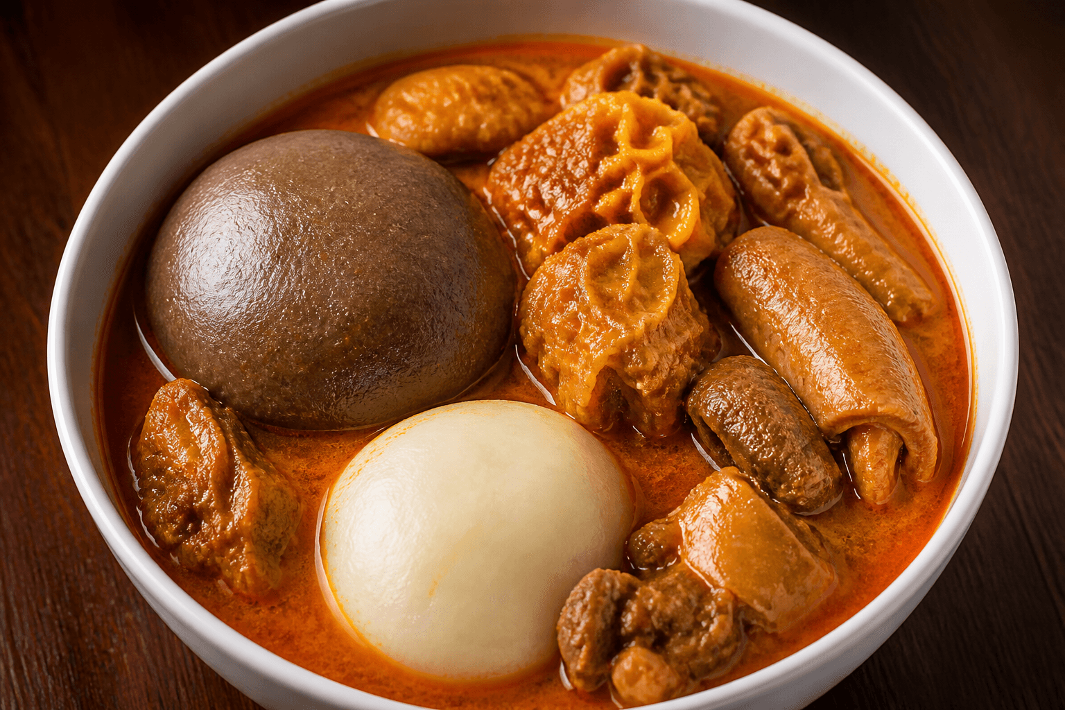 Rice balls and snail palm nut soup